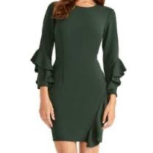 Rachel Roy Green Ruffled Sleeve Cocktail Dress Size Med